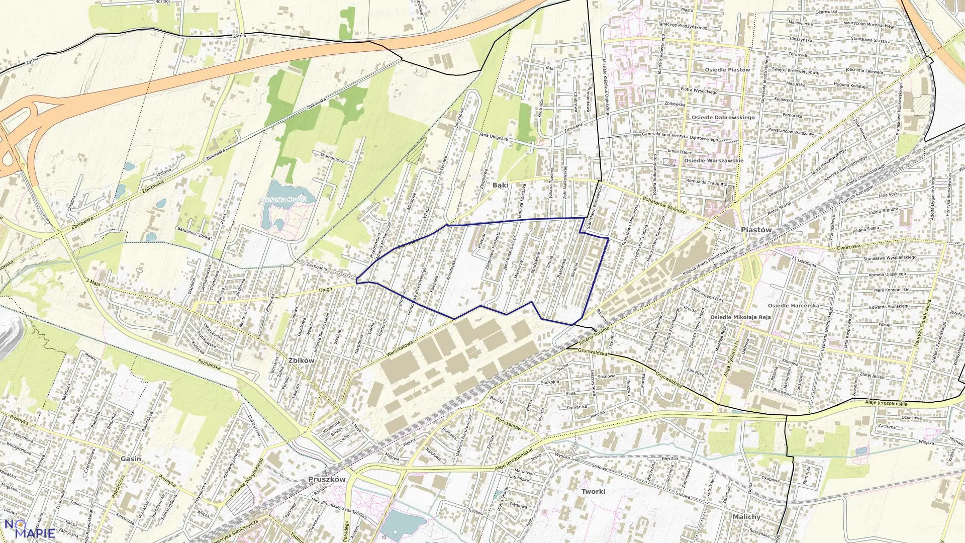 Mapa obrębu 10 w mieście Pruszków