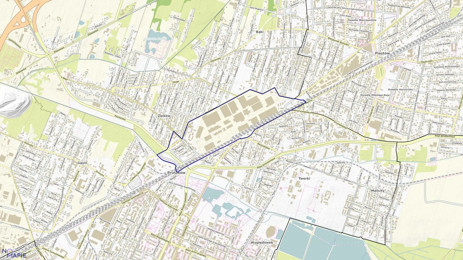 Mapa obrębu 12 w mieście Pruszków