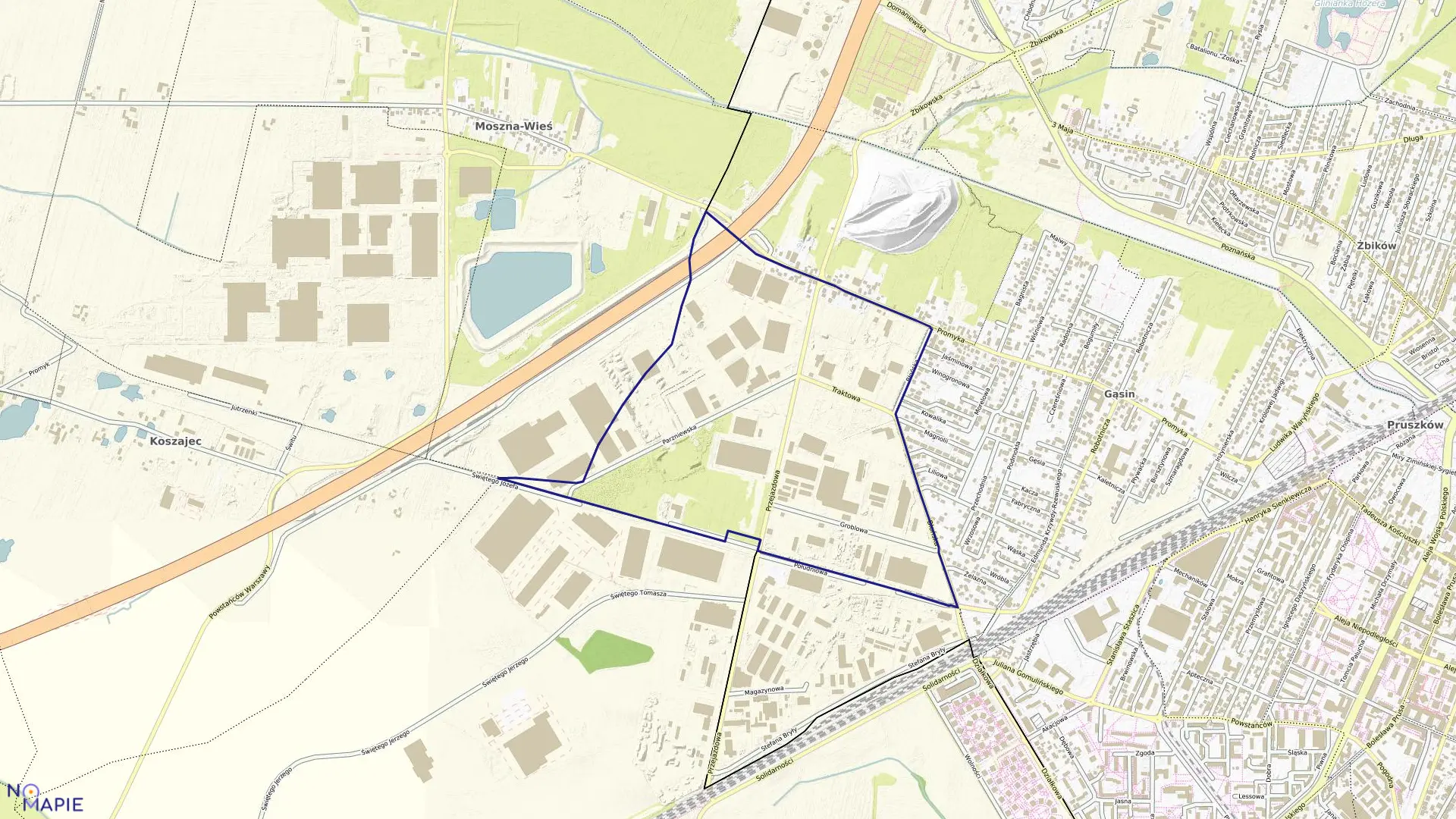 Mapa obrębu 14 w mieście Pruszków