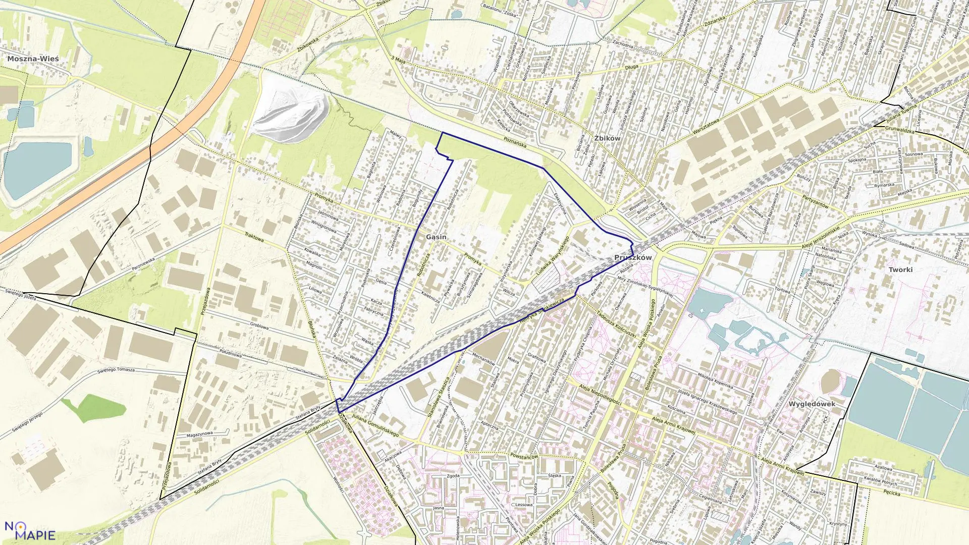 Mapa obrębu 16 w mieście Pruszków