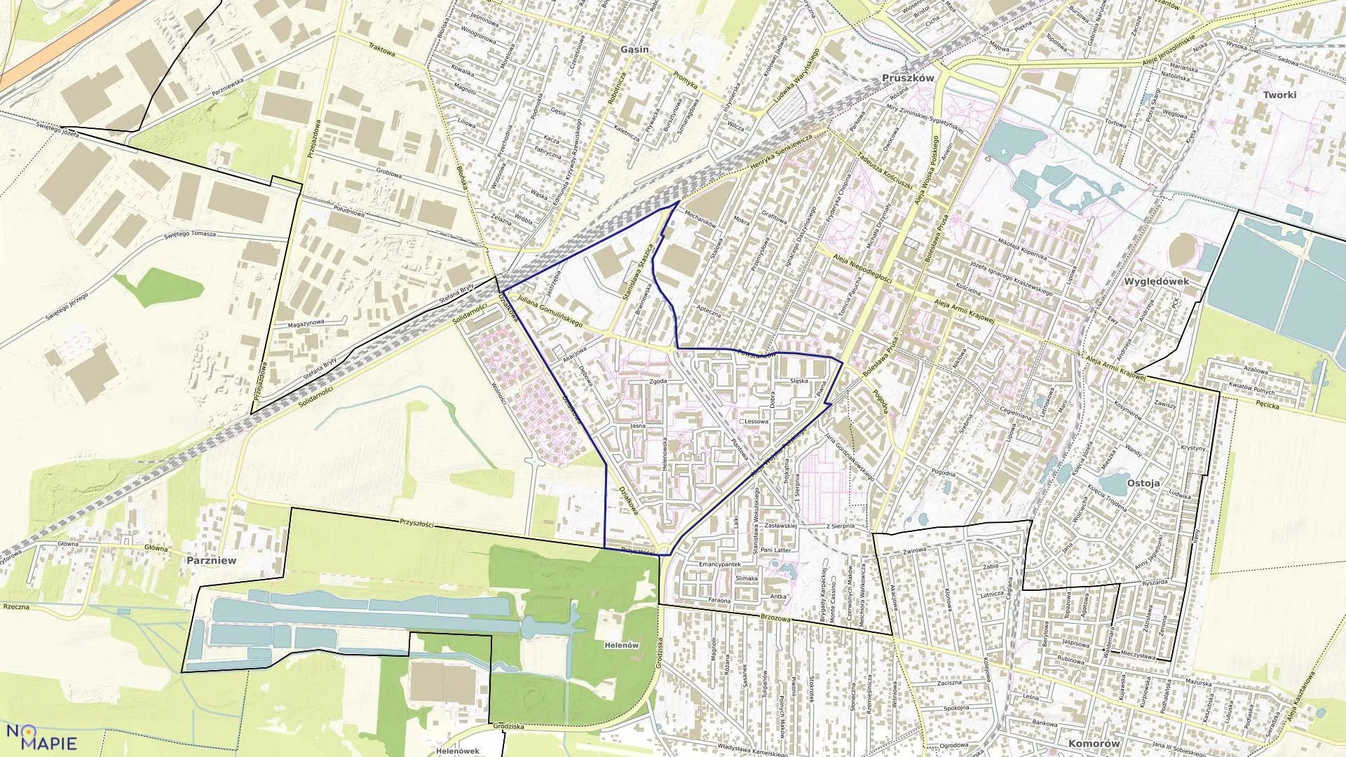 Mapa obrębu 18 w mieście Pruszków