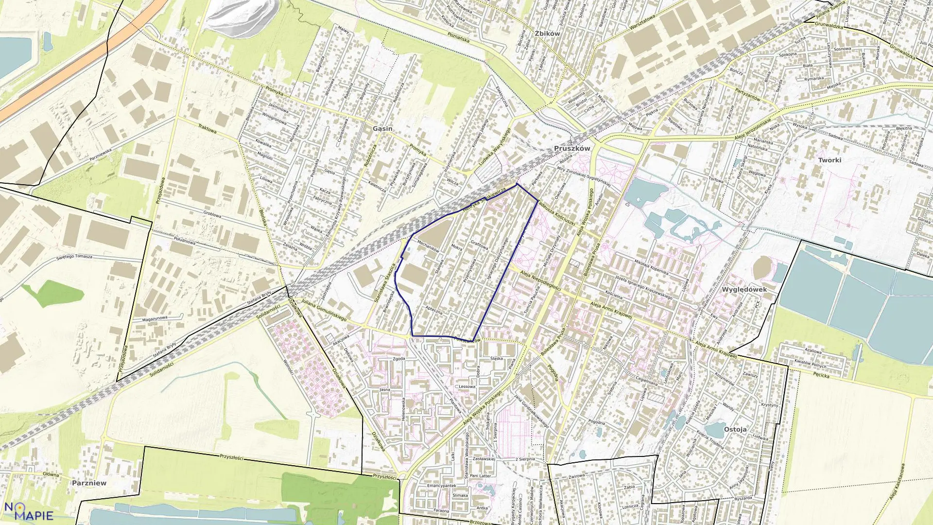 Mapa obrębu 19 w mieście Pruszków