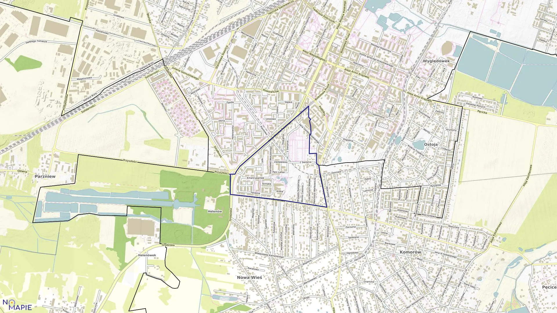 Mapa obrębu 20 w mieście Pruszków