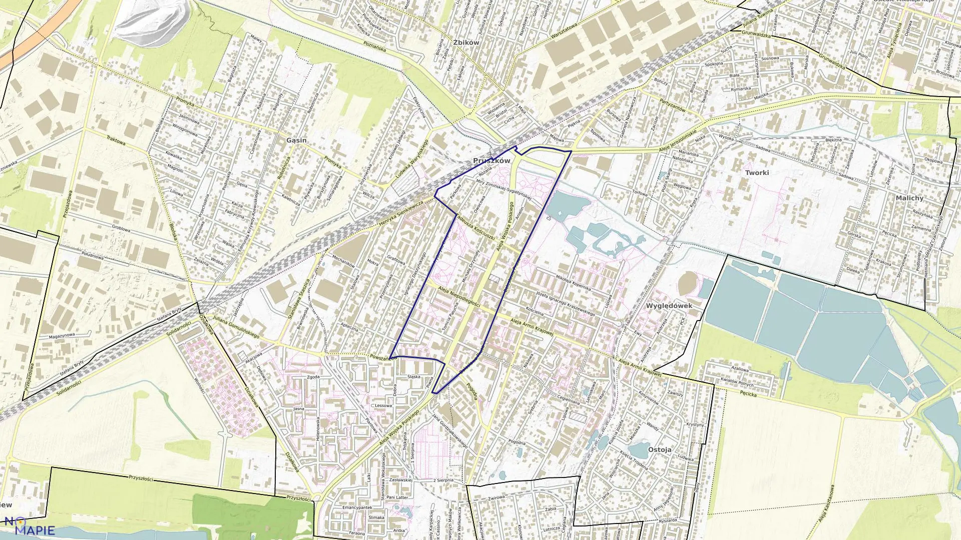 Mapa obrębu 21 w mieście Pruszków